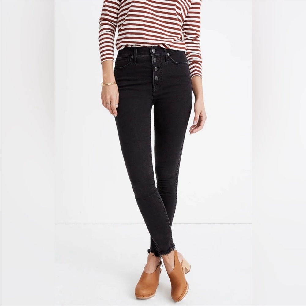 MADEWELL Black Petite 10" High-Rise Skinny Raw Hem Exposed Button Fly Jeans 27P